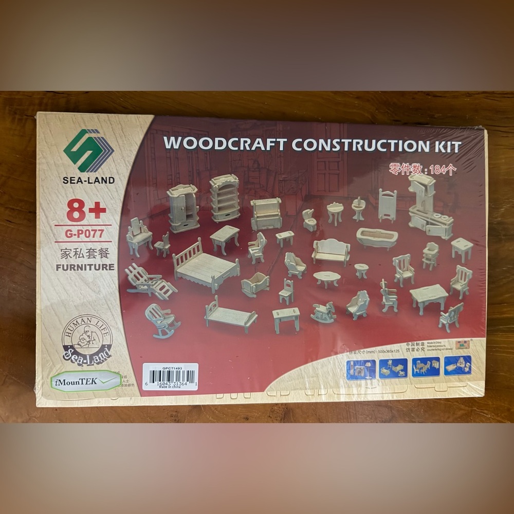 ⭐️2/$12 Woodcraft Wooden Dollhouse Miniature Furniture Puzzle Set 3D NEW